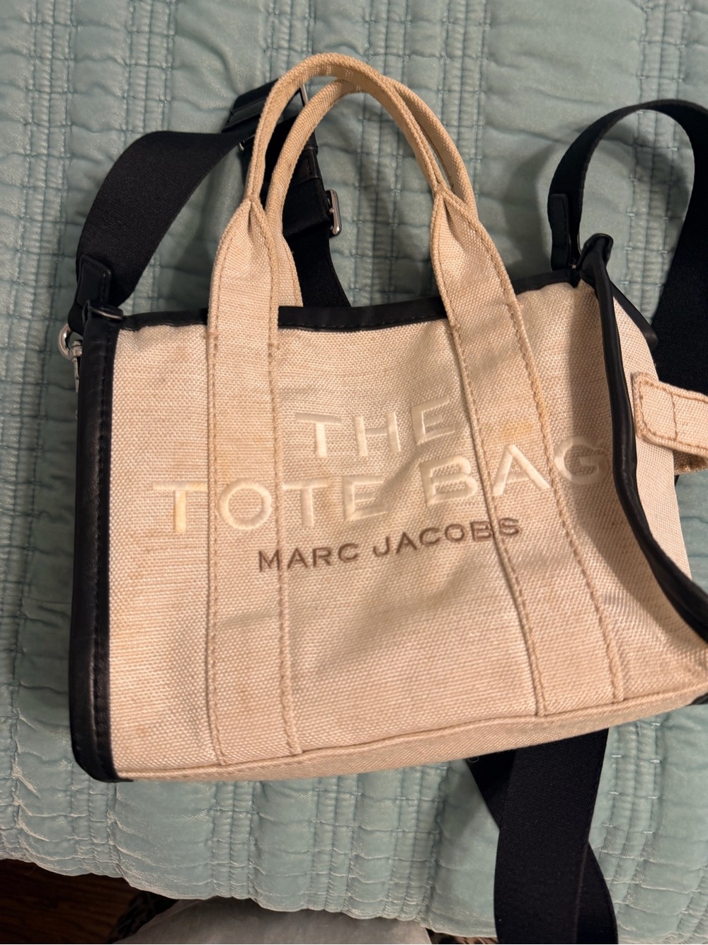 Marc Jacobs Beige Canvas Mini Tote with Black Trim